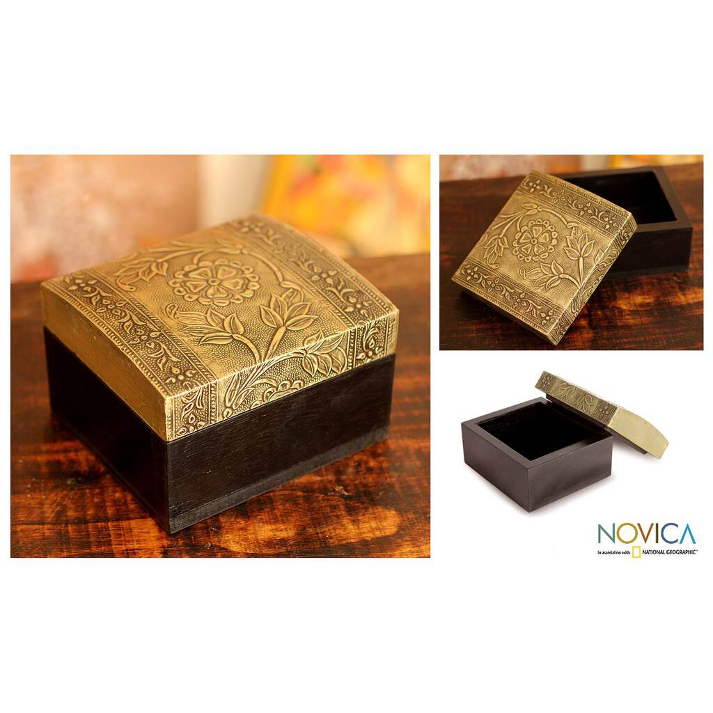 Mango Wood Aluminum 'Mughal Blossoms' Repousse Box (India)