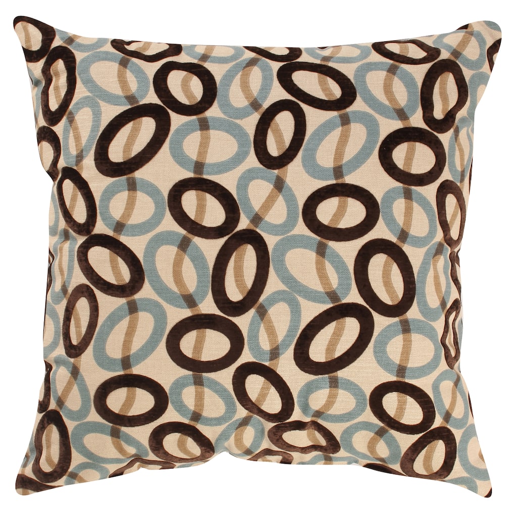 Pillow Perfect Decorative Brown/ Blue Velvet Circles Square Toss Pillow