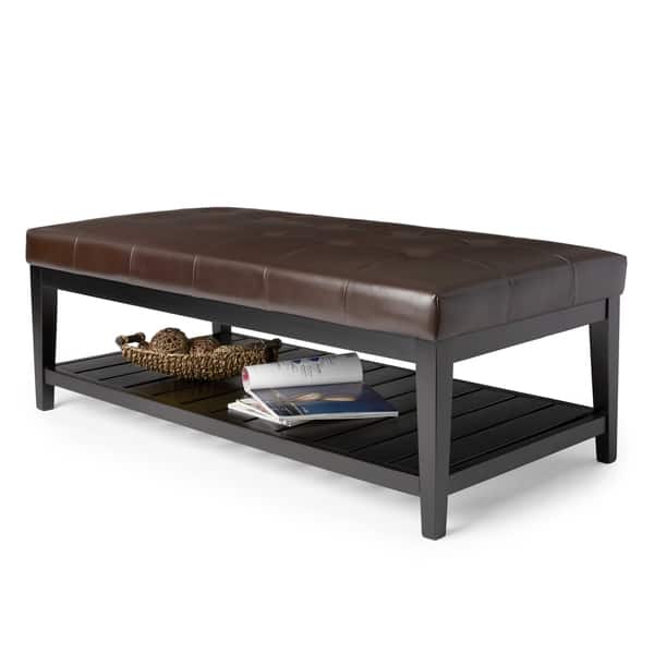 Abbyson Manchester Tufted Leather Coffee Table Ottoman Abbyson Manchester Tufted Leather