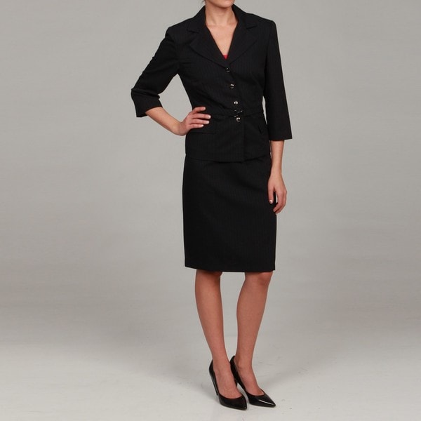 Sweet Women's Dark Navy/ Blue Belted Skirt Suit - 13964133 - Overstock ...