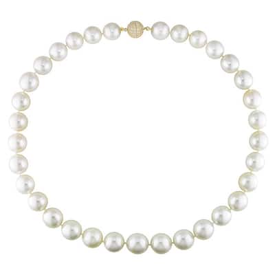 Miadora Signature Collection 14k Yellow Gold Graduated Pearl 1ct TDW Diamond Necklace (12-14 mm)(G-H, I1) - White - 12-14 mm