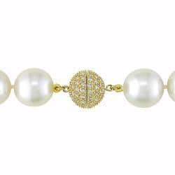 Miadora Signature Collection 14k Yellow Gold Graduated Pearl 1ct TDW Diamond Necklace (12-14 mm)(G-H, I1) - White - 12-14 mm
