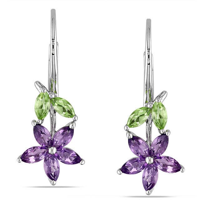 Miadora Sterling Silver 1 4/5ct TGW Peridot and Amethyst Leverback Earrings
