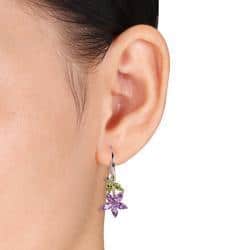 Miadora Sterling Silver 1 4/5ct TGW Peridot and Amethyst Leverback Earrings