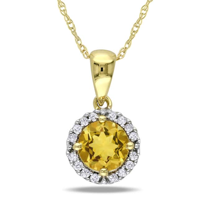 Miadora10k Yellow Gold Citrine and 1/10ct TDW Diamond Necklace (G-H, I2-I3)
