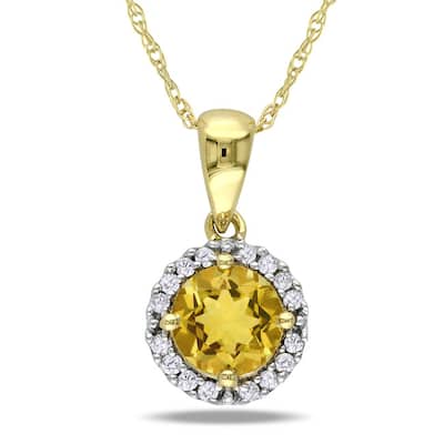 Miadora10k Yellow Gold Citrine and 1/10ct TDW Diamond Necklace (G-H, I2-I3)