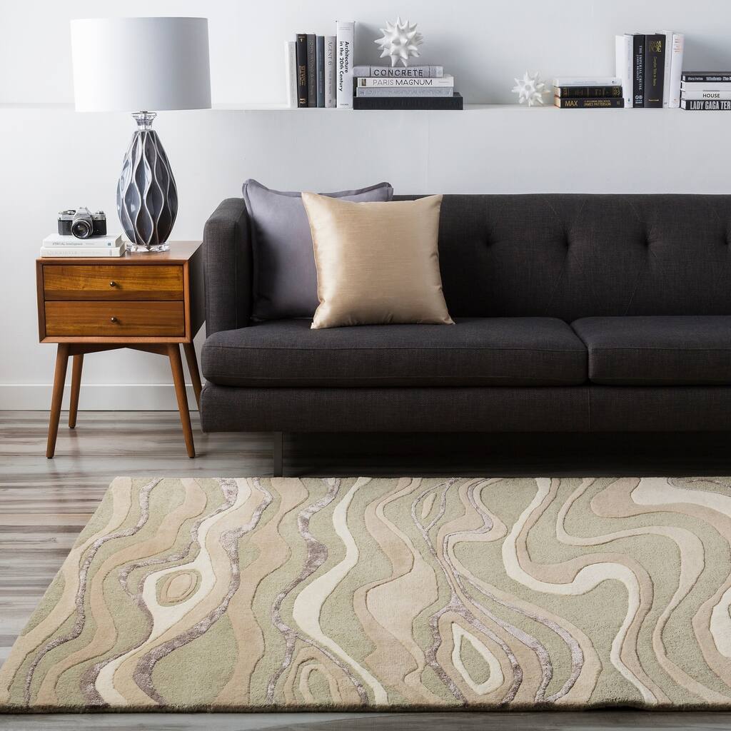 Hand-tufted Zagros Abstract Waves Wool Area Rug - 9' x 13'