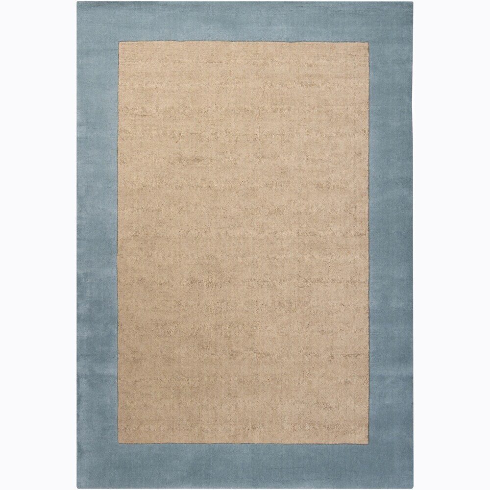 Hand woven Mandara Blue Border Rug (79 X 106)