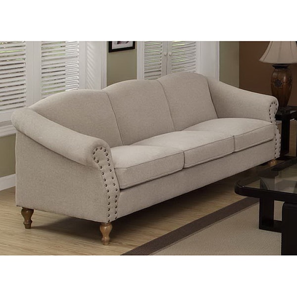 Sand Fabric with Nailhead Trim Sofa - Free Shipping Today ... - Sand Fabric with Nailhead Trim Sofa