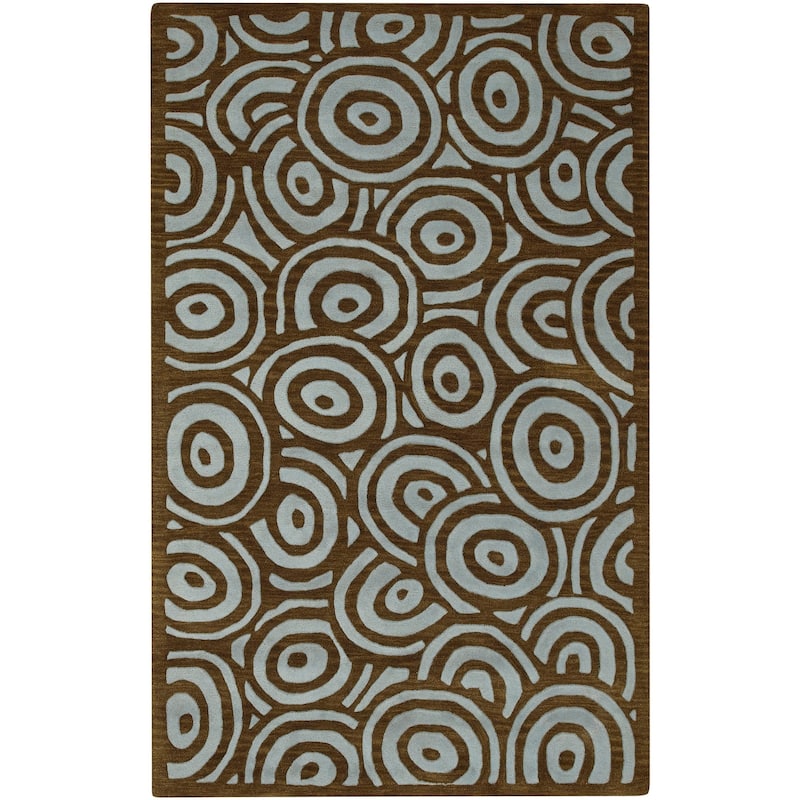 Hand-tufted Contemporary Blue/Brown Circles Celestial New Zealand Wool Abstract Area Rug - 9' x 13' - 9' x 13' - 9' x 13' - Brown