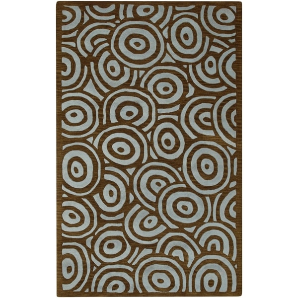 Hand Tufted Contemporary Blue Brown Circles Celestial New Hand Tufted Contemporary Blue Brown Circles Celestial New Zealand Wool Abstract Area Rug