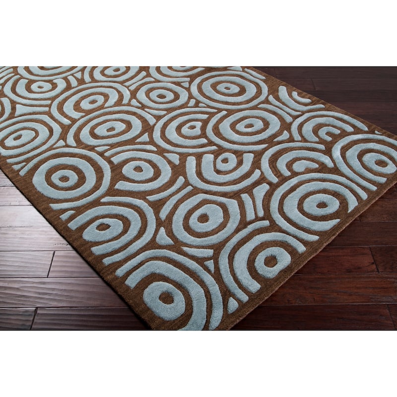 Hand-tufted Contemporary Blue/Brown Circles Celestial New Zealand Wool Abstract Area Rug - 9' x 13' - 9' x 13'