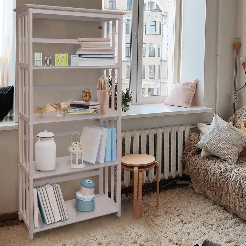 Mission Style 5-Shelf Bookcase - White