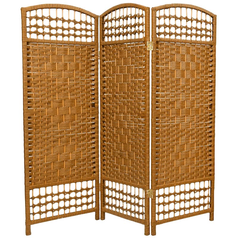 Handmade Fiber Weave 4-foot Room Divider (China) - 3 Panel - Light Beige