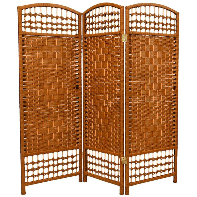 Handmade Fiber Weave 4-foot Room Divider (China) - 3 Panel - Dark Beige