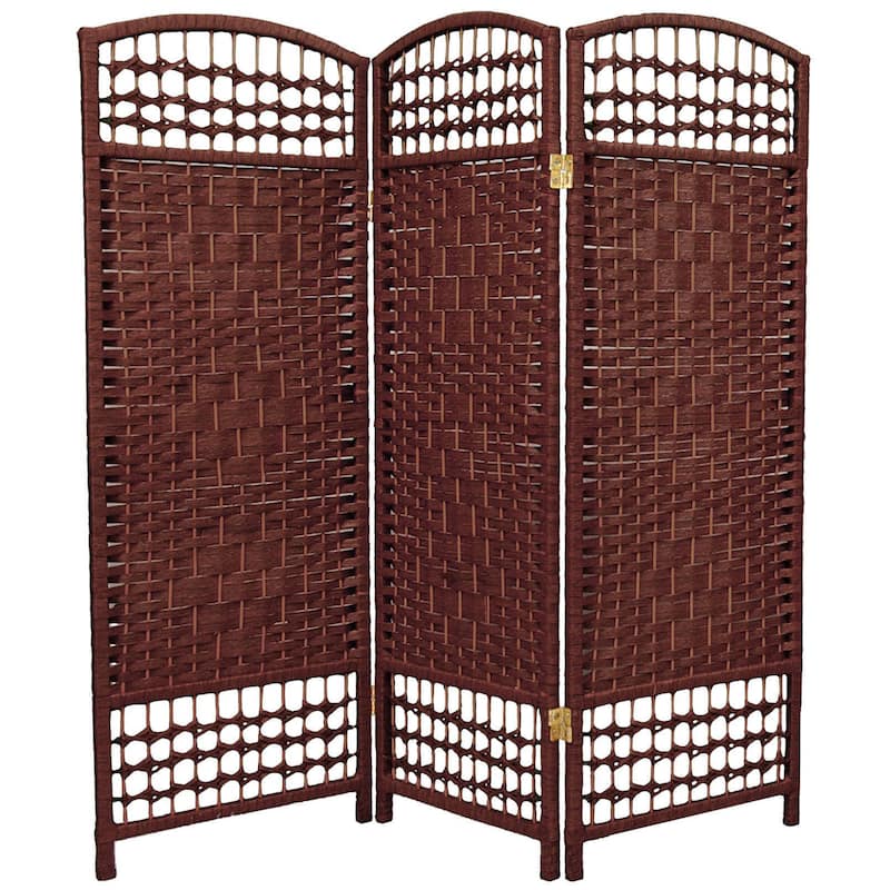 Handmade Fiber Weave 4-foot Room Divider (China) - 3 Panel - Dark Red