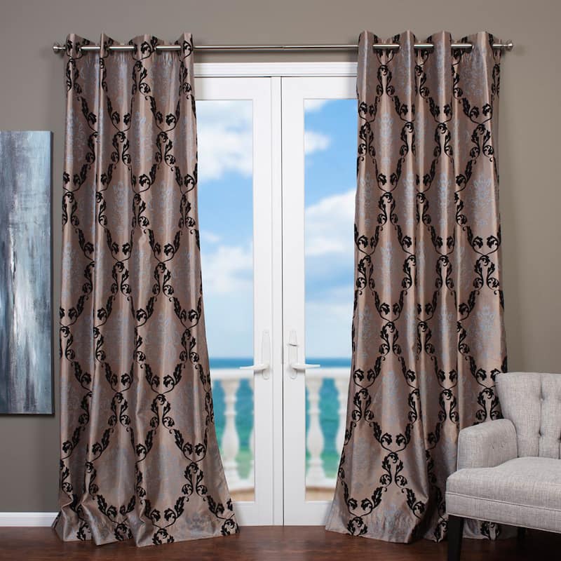 Lambrequin Arabella Flocked Curtain Panel - 54 x 96 - Taupe