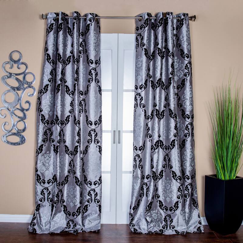 Lambrequin Arabella Flocked Curtain Panel - 54 x 96 - Silver