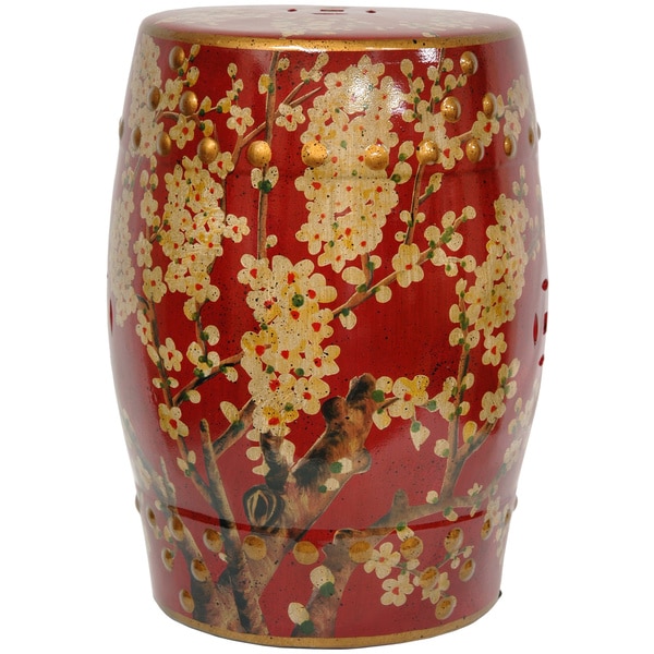 Green Birds and Flowers Porcelain Barrel Shaped Stool (China)