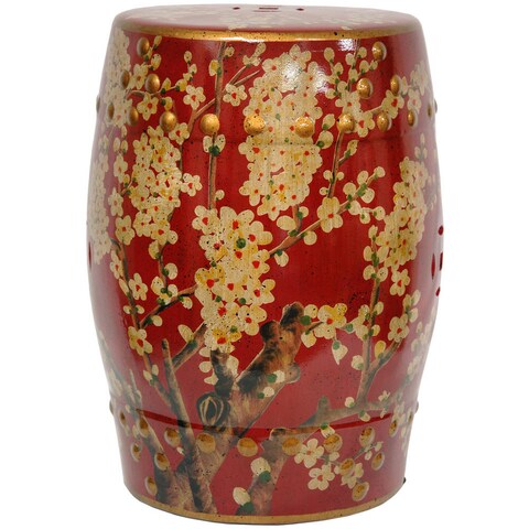 Handmade Green Birds and Flowers Porcelain Barrel Shaped Stool