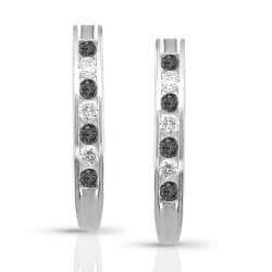 14k Gold 1/2ct TDW Black and White J-Hoop Diamond Stud Earrings (I-J, I1-I2)
