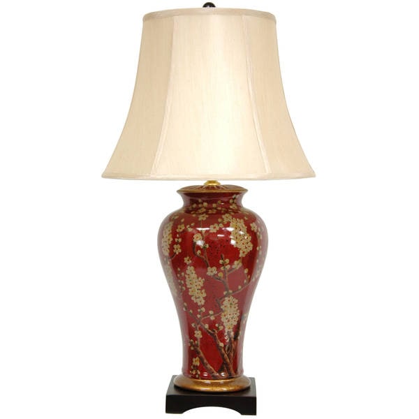 Handmade Floral Ecru Vase Lamp (China)