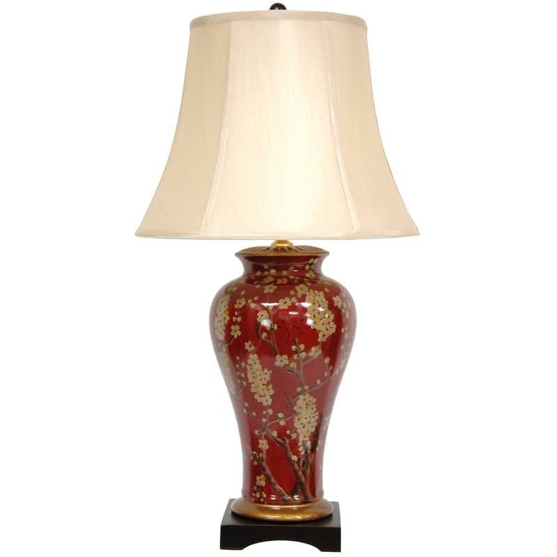 Handmade Floral Ecru Vase Lamp (China) - 16"W x 16"D x 30"H