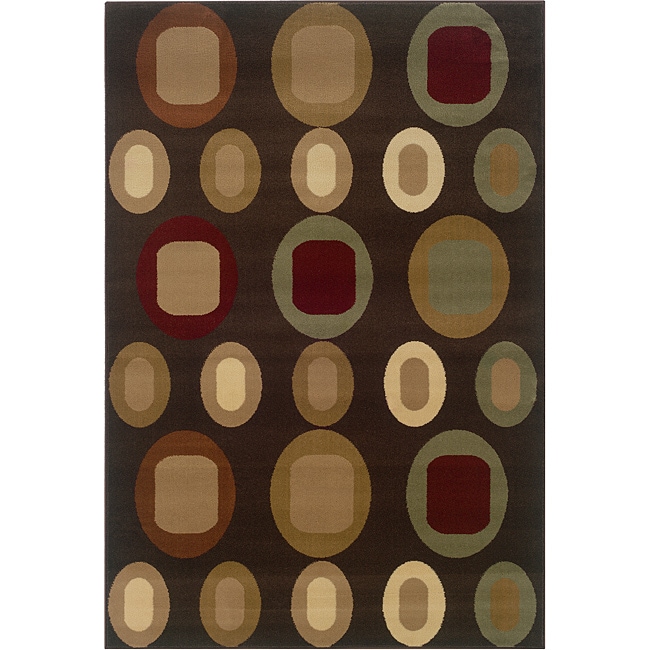 Brown Geometric Circles Rug (79 X 99)