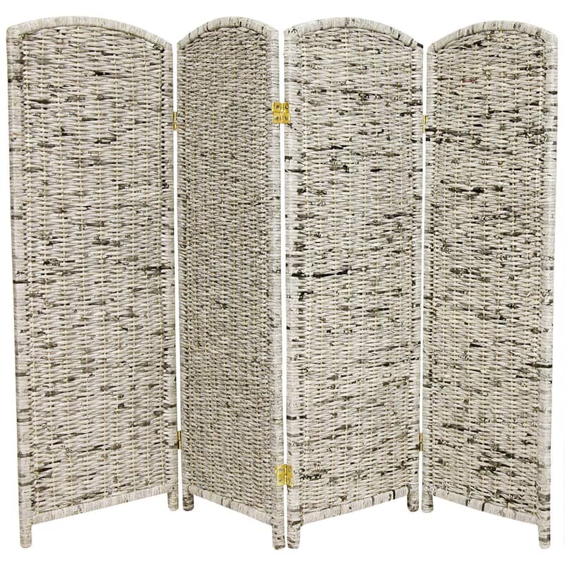 Handmade Recycled Newspaper 6-foot Tall Room Divider (China) - 4 Panel White