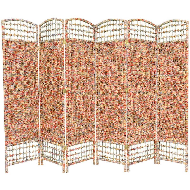 Handmade Recycled Magazine 5.5-foot Tall Room Divider (China) - 6 Panel Red