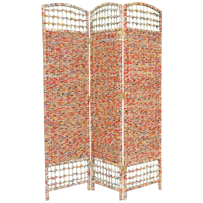 Handmade Recycled Magazine 5.5-foot Tall Room Divider (China) - 3 Panel Red