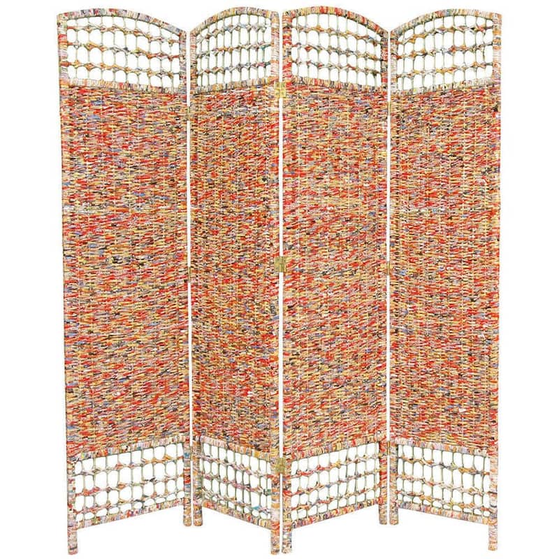 Handmade Recycled Magazine 5.5-foot Tall Room Divider (China) - 4 Panel Red