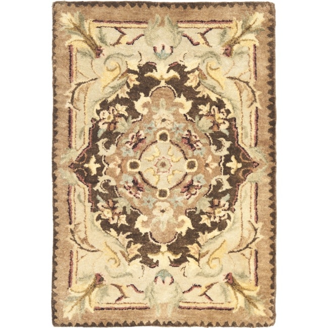 Handmade Aubusson Creteil Brown/ Beige Wool Rug (2 X 3)