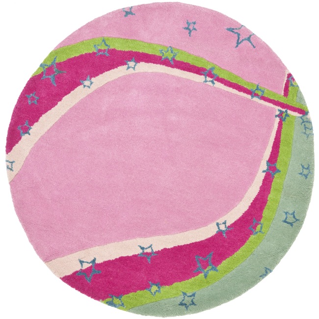 Handmade Childrens Starlight Pink N. Z. Wool Rug (4 Round)