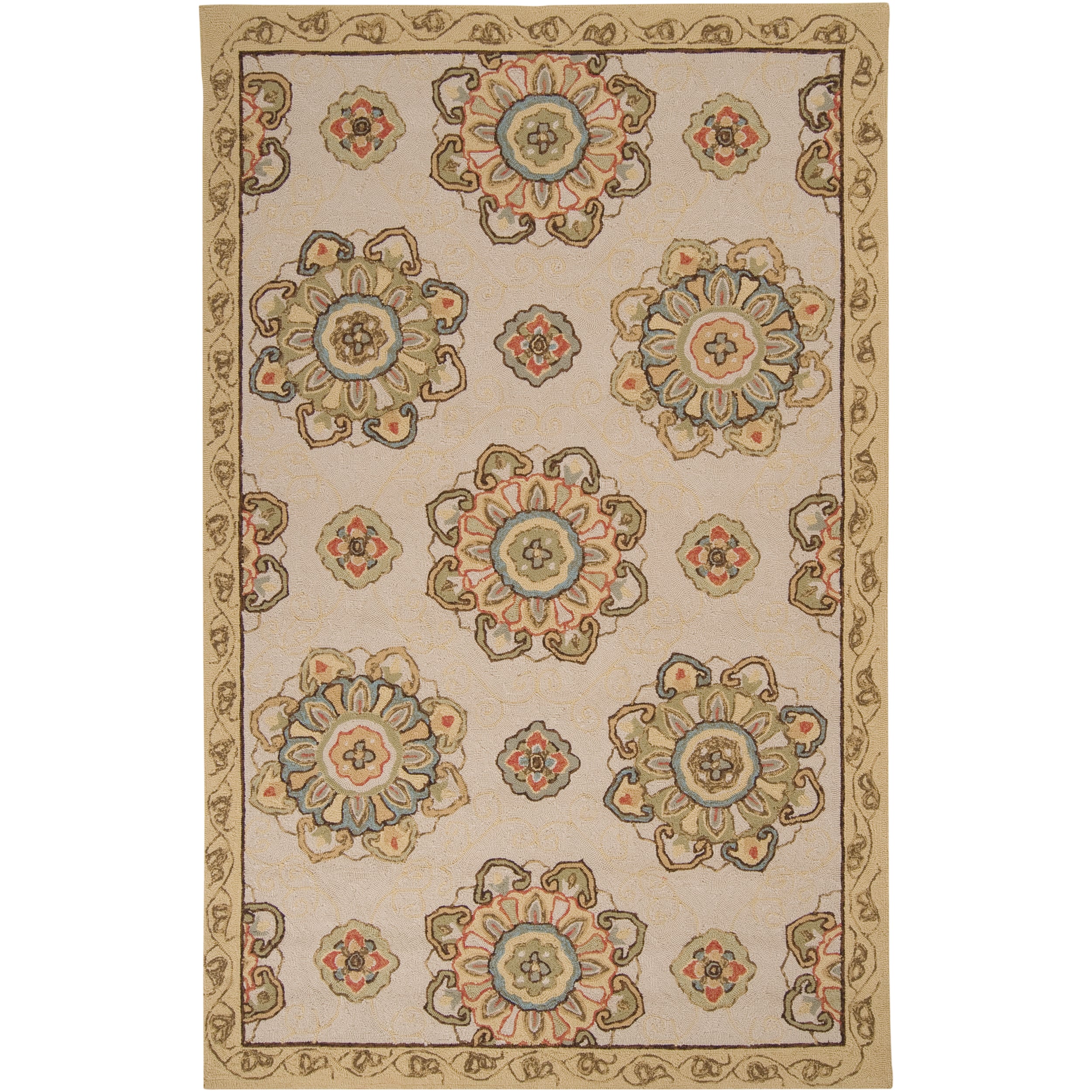 Hand hooked Heathfield Beige Indoor/outdoor Medallion Rug (8 X 10)