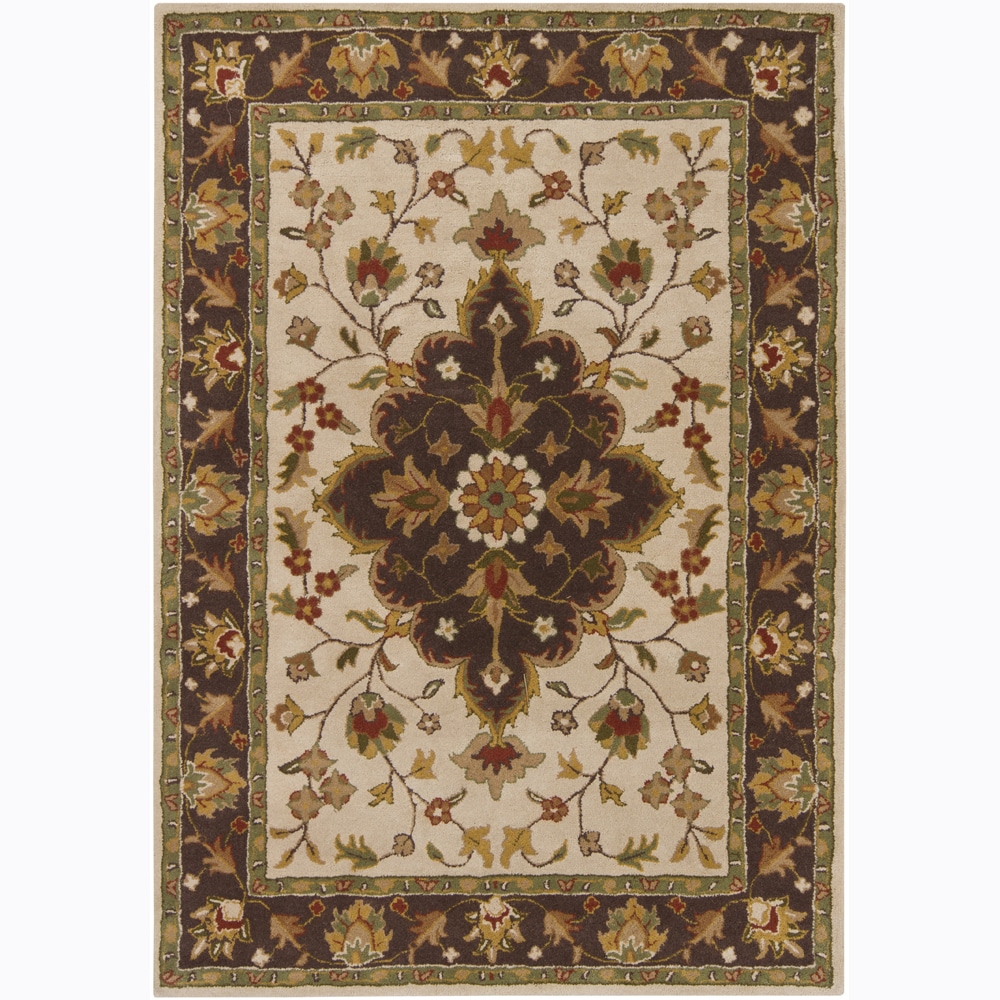 Hand tufted Mandara Oriental Ivory/brown Wool Rug (5 X 7)