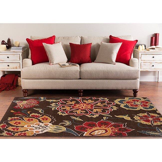 Contemporary Brown Floral Flitwick Area Rug - 5'3" x 7'6"