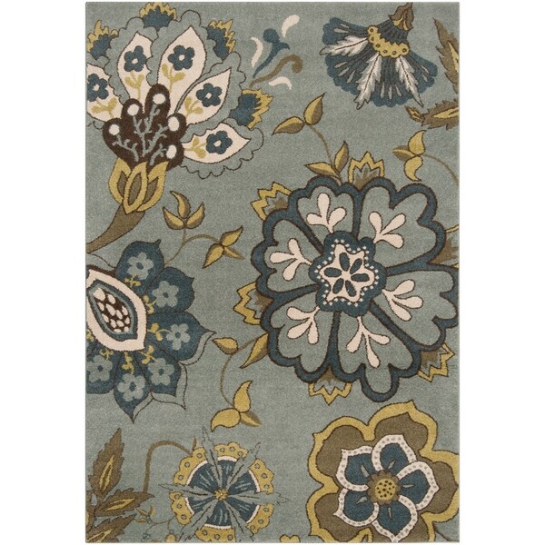 Contemporary Sea Blue Floral Fleetwood Area Rug - 5'3 x 7'6