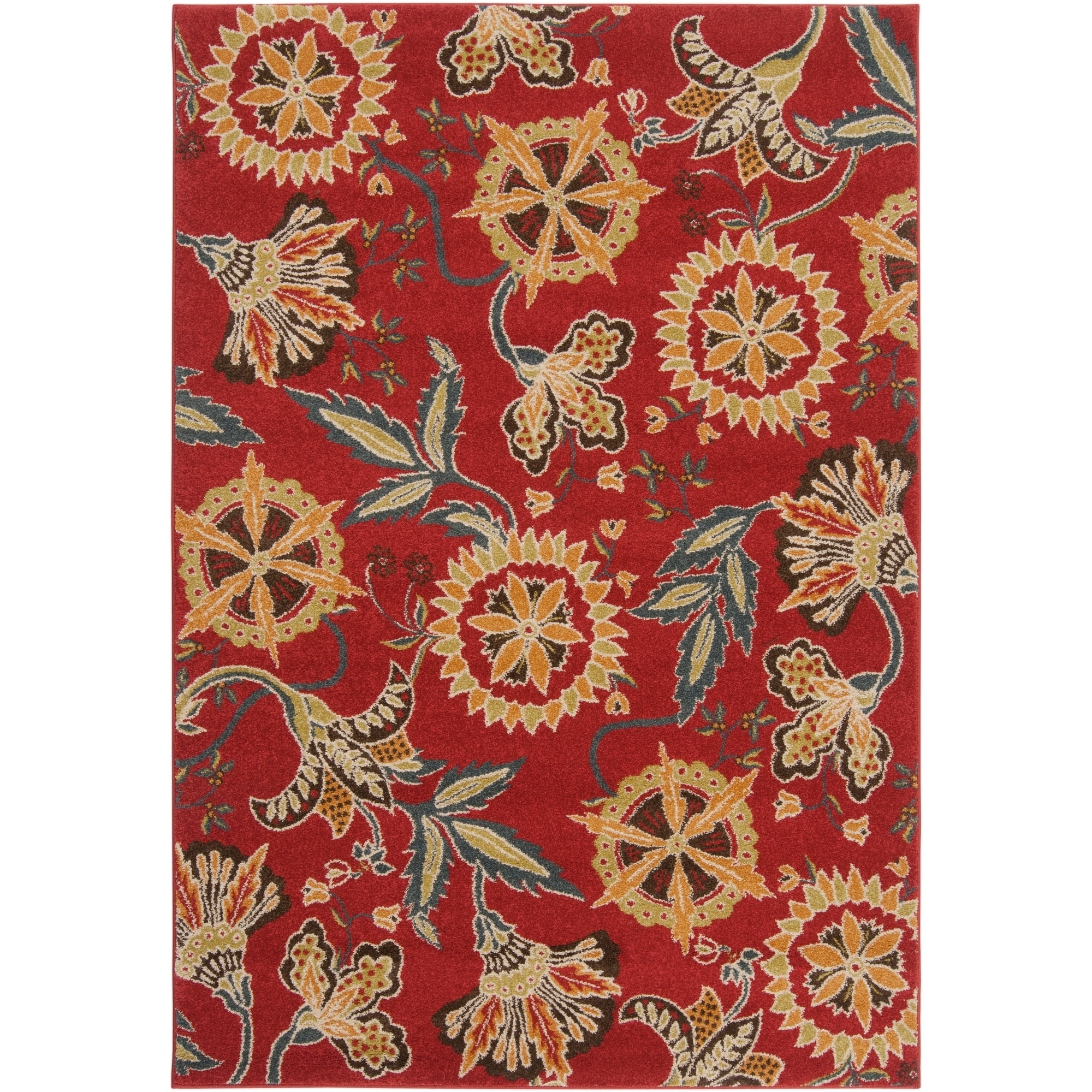 Meticulously Woven Contemporary Red Floral Framlingham Rug (53 X 76)