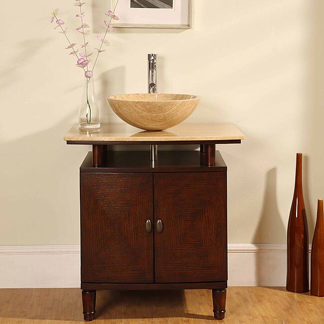 Silkroad Exclusive Travertine Stone Top 29-inch Bathroom Vanity