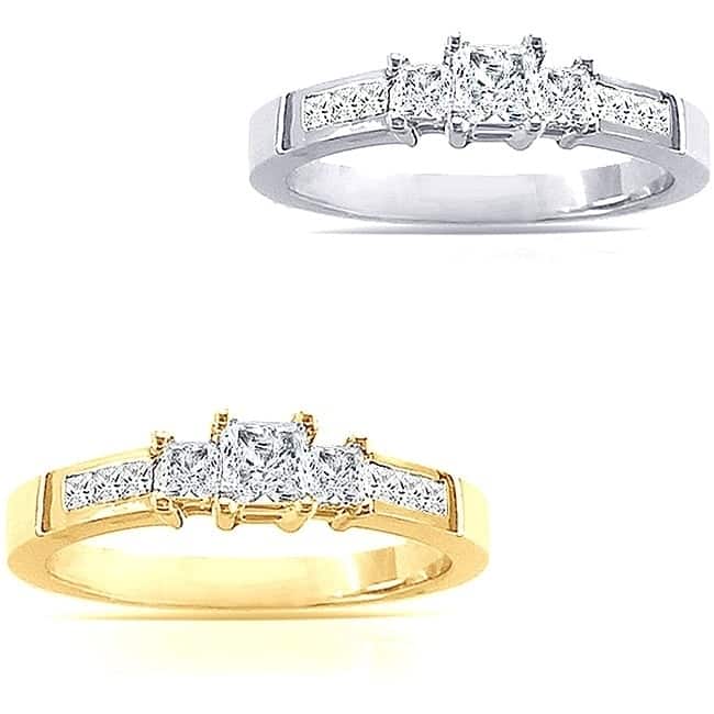 Auriya 2ctw 3 Stone Princess-Cut Diamond Engagement Ring 14K Gold (I-J, SI1-SI2)