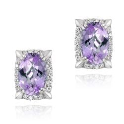 Glitzy Rocks Rhodiumplated Oval Amethyst and Cubic Zirconia Earrings. Opens flyout.