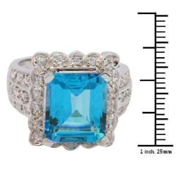 De Buman 18K Gold and Silver Blue Rectangle Topaz and Cubic Zirconia Ring Gemstone Rings