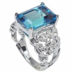 De Buman 18K Gold and Silver Blue Prong set Topaz and Bezel set Cubic Zirconia Ring De Buman Gemstone Rings