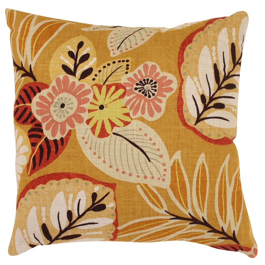 Pillow Perfect Decorative Gold Tropical Floral Square Toss Pillow