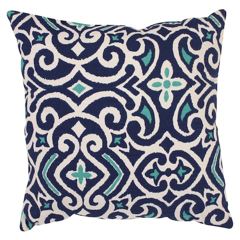 Porch & Den Kent Trails Decorative Blue and White Damask 16.5-inch Square Throw Pillow