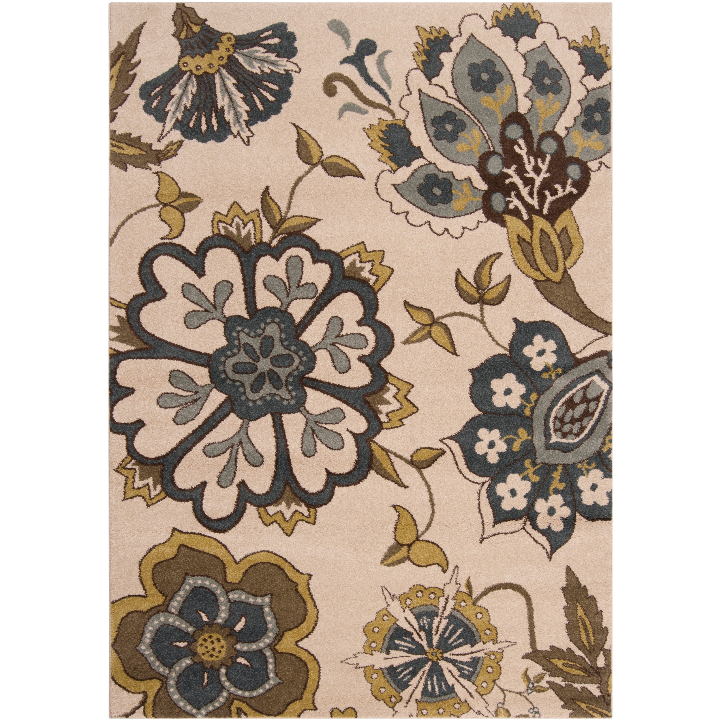 Meticulously Woven Contemporary Ivory Floral Finchley Rug (53 X 76)