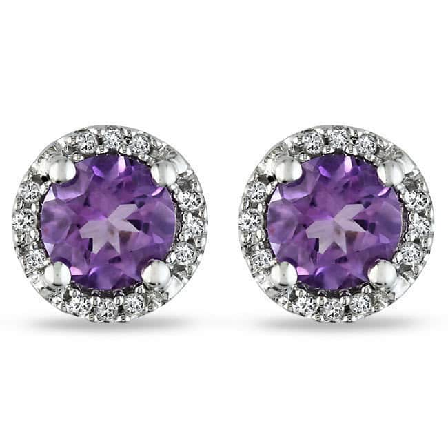 Miadora 10k White Gold Amethyst and Diamond Accent Halo Stud Earrings