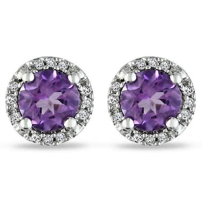 Miadora 10k White Gold Amethyst and Diamond Accent Halo Stud Earrings
