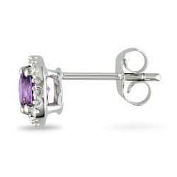 Miadora 10k White Gold Amethyst and Diamond Accent Halo Stud Earrings
